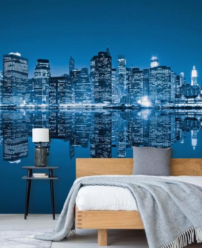 carta da parati murale blu personalizzata di New York chiamata Manhattan, New York City per salotti