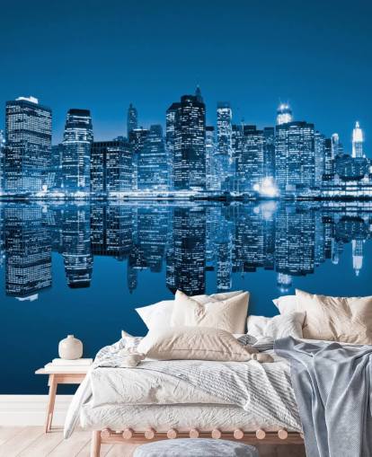 blue custom New York wallpaper mural called Manhattan, New York City for living rooms
