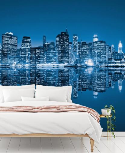 blue custom New York wallpaper mural called Manhattan, New York City for living rooms