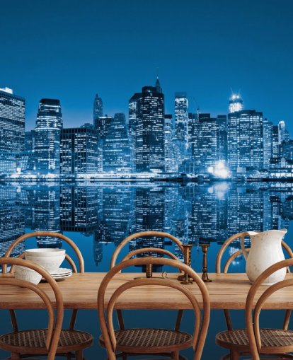 blå brugerdefineret New York tapetmaleri kaldet Manhattan, New York City til stuer