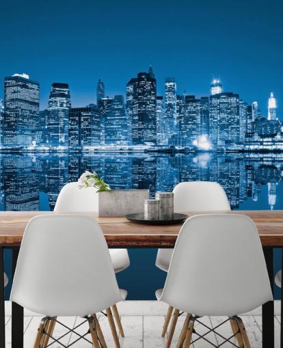 blue custom New York wallpaper mural called Manhattan, New York City for living rooms
