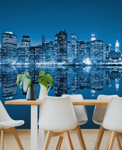 blue custom New York wallpaper mural called Manhattan, New York City for living rooms