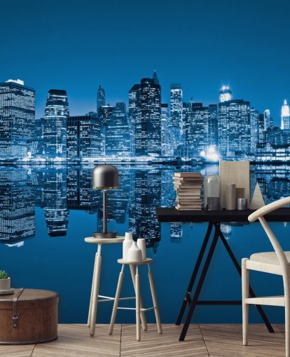 blå anpassad New York tapetväggmålning som heter Manhattan, New York City för vardagsrum