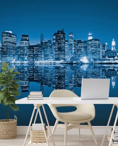 mural de papel pintado azul personalizado de Nueva York llamado Manhattan, Nueva York para salas de estar