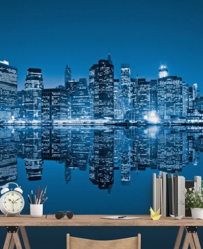 carta da parati murale blu personalizzata di New York chiamata Manhattan, New York City per salotti