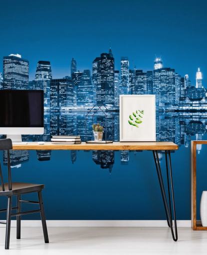 carta da parati murale blu personalizzata di New York chiamata Manhattan, New York City per salotti