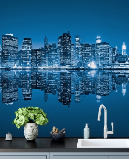 mural de papel de parede azul personalizado de Nova York chamado Manhattan, Nova York para salas de estar mural de papel de parede azul personalizado de Nova York chamado Manhattan, Nova York para salas de estar