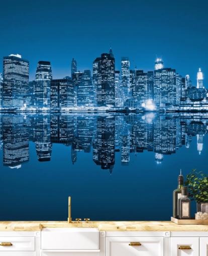 blått tilpasset New York tapetmaleri kalt Manhattan, New York City for stuer