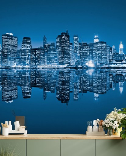 papier peint mural bleu personnalisé de New York appelé Manhattan, New York City pour les salons