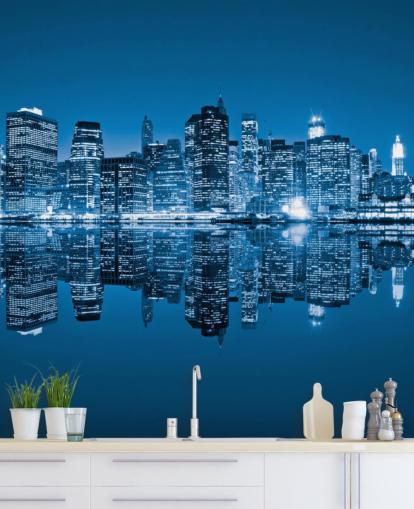 mural de papel de parede azul personalizado de Nova York chamado Manhattan, Nova York para salas de estar mural de papel de parede azul personalizado de Nova York chamado Manhattan, Nova York para salas de estar