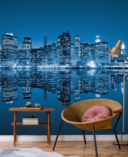 blue custom New York wallpaper mural called Manhattan, New York City for living rooms