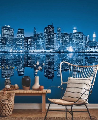 mural de papel de parede azul personalizado de Nova York chamado Manhattan, Nova York para salas de estar
