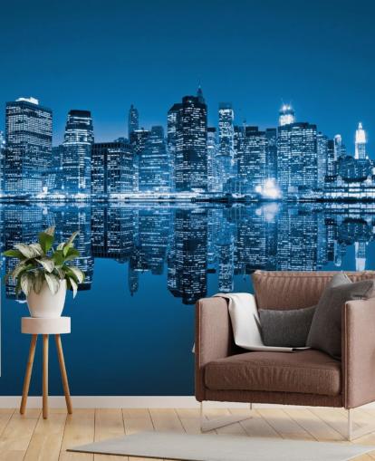 blue custom New York wallpaper mural called Manhattan, New York City for living rooms