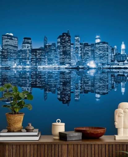 mural de papel pintado azul personalizado de Nueva York llamado Manhattan, Nueva York para salas de estar