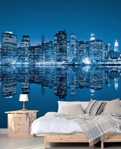 blaues kundenspezifisches New Yorker Tapeten-Wandbild namens Manhattan, New York City für Wohnzimmer blaues kundenspezifisches New Yorker Tapeten-Wandbild namens Manhattan, New York City für Wohnzimmer