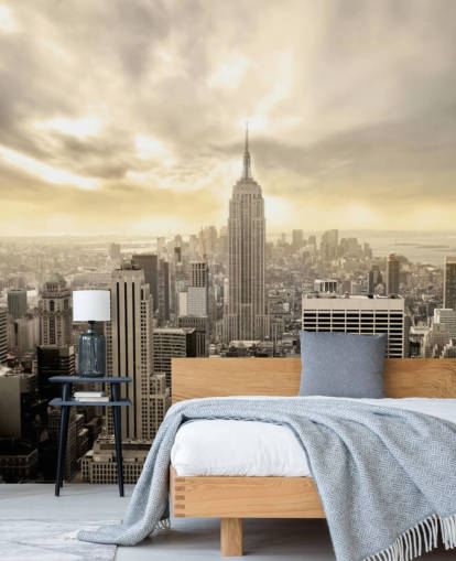 grey customisable New York wallpaper mural called Manhattan for living rooms