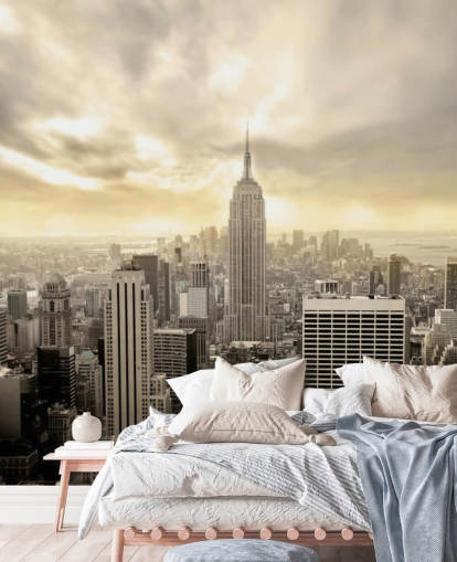 grijze aanpasbare New Yorkse behangmuurschildering genaamd Manhattan voor woonkamers