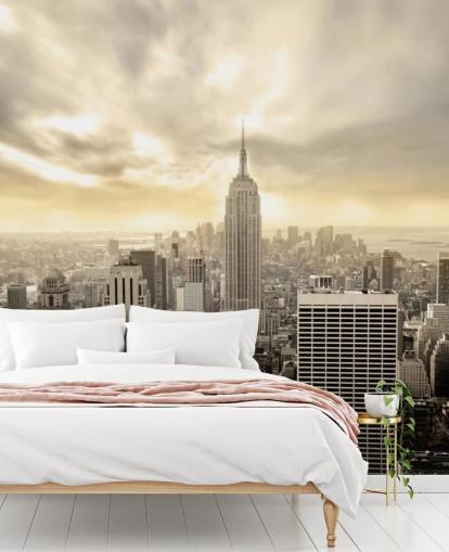 gray customizable New York wallpaper mural called Manhattan for living rooms