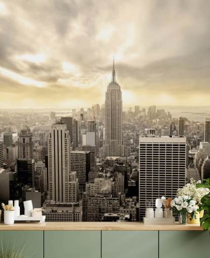 grey customisable New York wallpaper mural called Manhattan for living rooms