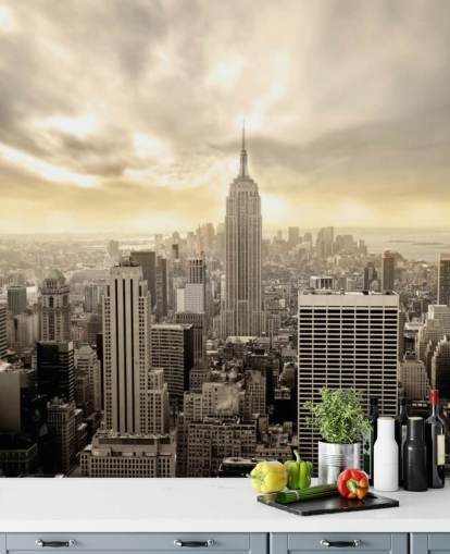 gray customizable New York wallpaper mural called Manhattan for living rooms