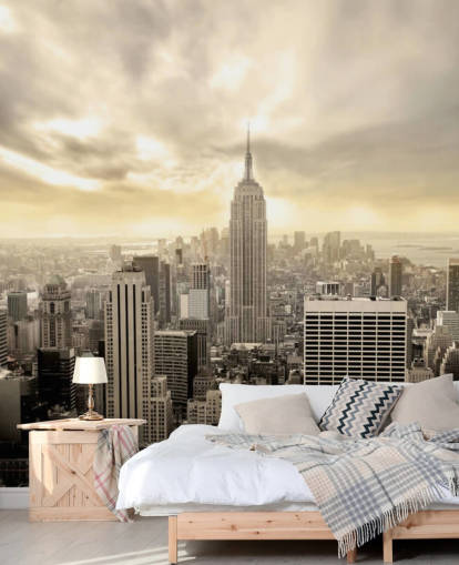 mural de papel de parede cinza personalizável de Nova York chamado Manhattan para salas de estar