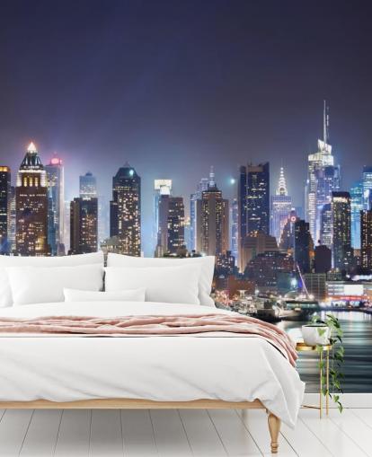 papier peint mural de New York foncé personnalisable appelé New York Manhattan Skyline at Night pour les bureaux et les salons papier peint mural de New York foncé personnalisable appelé New York Manhattan Skyline at Night pour les bureaux et les salons
