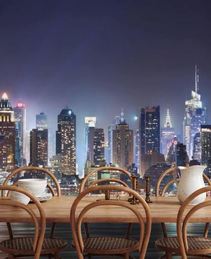papier peint mural de New York foncé personnalisable appelé New York Manhattan Skyline at Night pour les bureaux et les salons