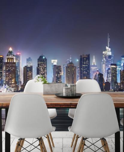 papier peint mural de New York foncé personnalisable appelé New York Manhattan Skyline at Night pour les bureaux et les salons