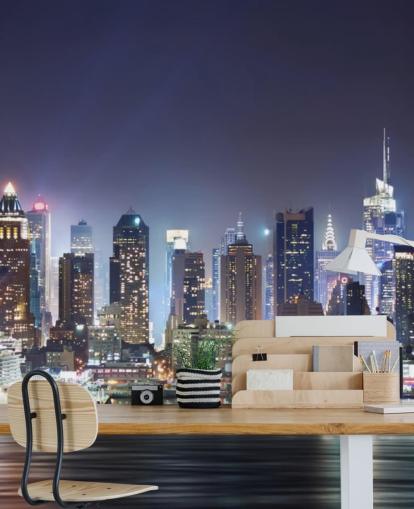 carta da parati murale scura personalizzabile di New York chiamata New York Manhattan Skyline at Night per uffici e salotti