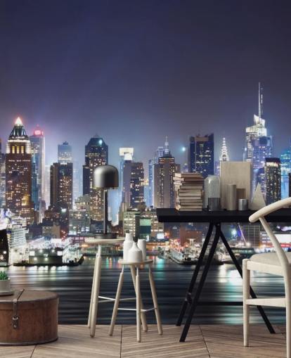 carta da parati murale scura personalizzabile di New York chiamata New York Manhattan Skyline at Night per uffici e salotti