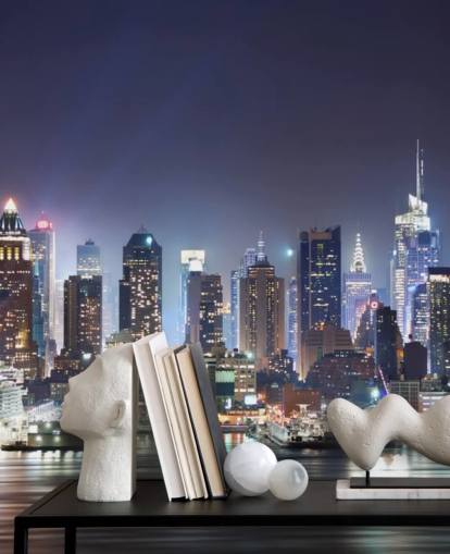 dark customisable New York wallpaper mural called New York Manhattan Skyline at Night for offices and living rooms