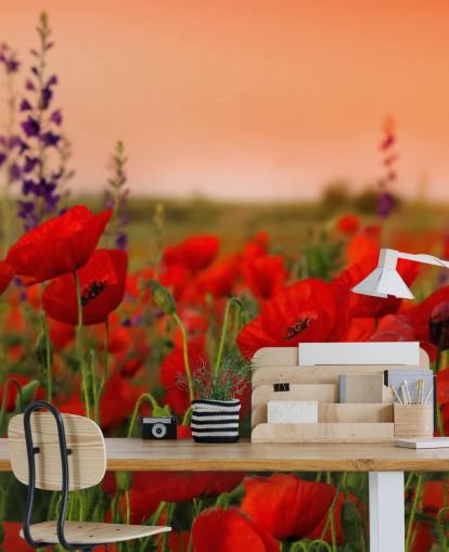Poppies and Purple Flower Wallpaper