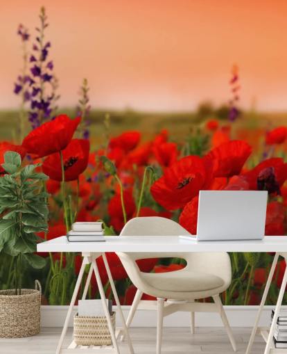 Poppies and Purple Flower Wallpaper