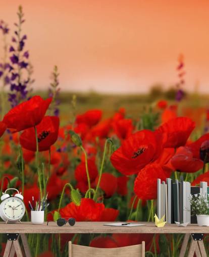 Poppies and Purple Flower Wallpaper