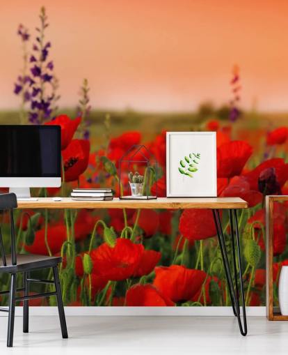 Poppies and Purple Flower Wallpaper