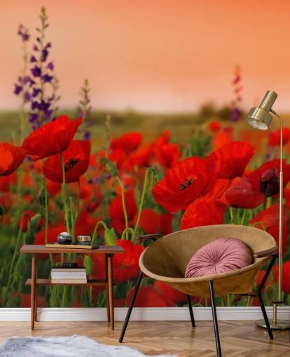 Poppies and Purple Flower Wallpaper