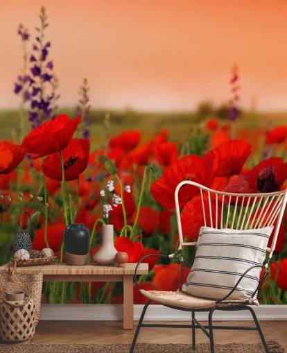 Poppies and Purple Flower Wallpaper