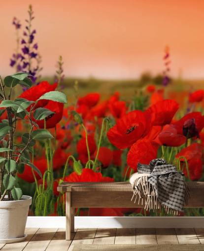 Valmuer og lilla blomst tapet Valmuer og lilla blomst tapet