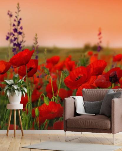 Poppies and Purple Flower Wallpaper