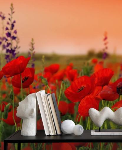 Poppies and Purple Flower Wallpaper