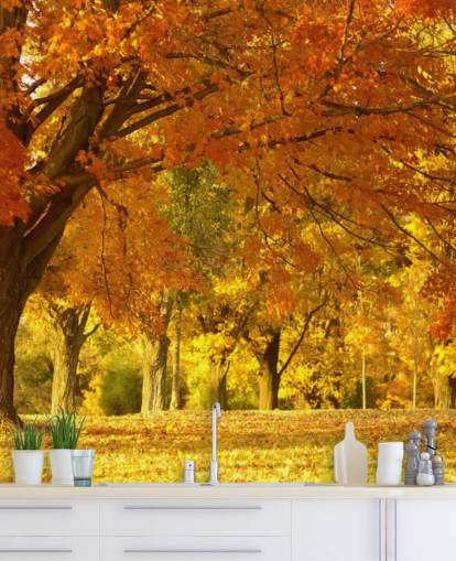 Papel pintado de escena de otoño naranja