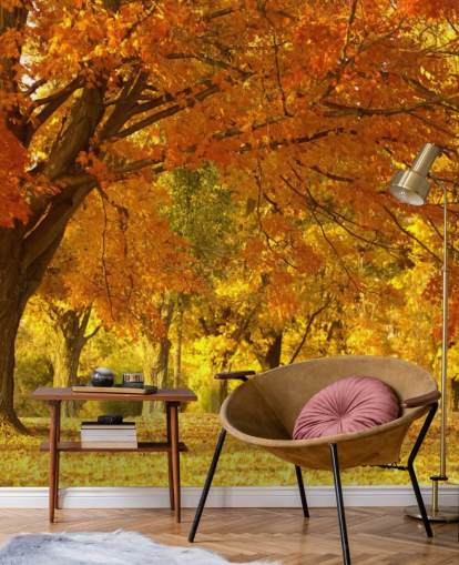 Oranje herfst scène behang