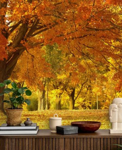 Oranje herfst scène behang