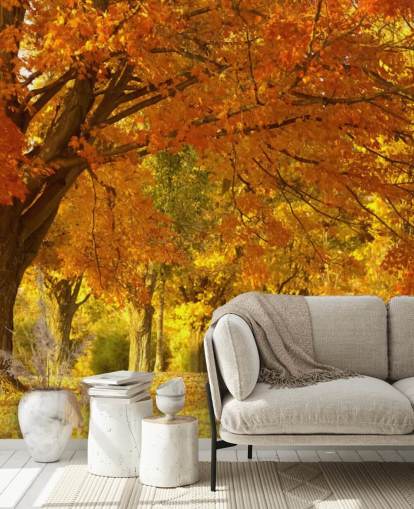 Papel pintado de escena de otoño naranja