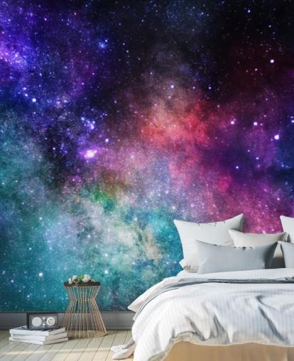 benutzerdefinierte Nebeltapete in Rosa, Lila und Blau namens Bunter Nebel für Schlafzimmer