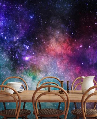 vaaleanpunainen, violetti ja sininen mukautettu nebula-taustakuvamaalaus nimeltä Värikäs Nebula makuuhuoneisiin vaaleanpunainen, violetti ja sininen mukautettu nebula-taustakuvamaalaus nimeltä Värikäs Nebula makuuhuoneisiin