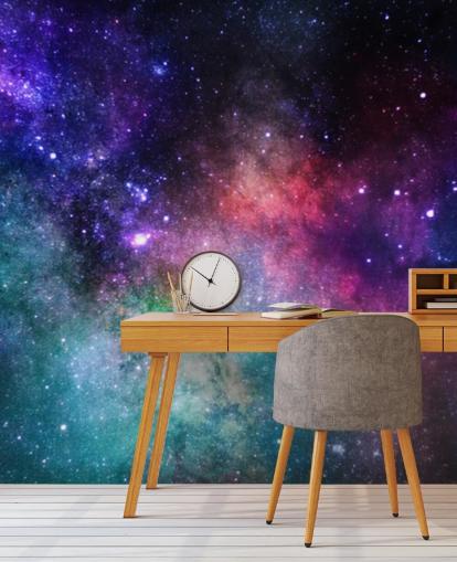 benutzerdefinierte Nebeltapete in Rosa, Lila und Blau namens Bunter Nebel für Schlafzimmer