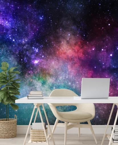 carta da parati murale personalizzata rosa, viola e blu chiamata Colourful Nebula per camere da letto