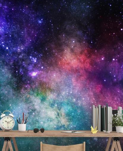 mural de papel pintado de nebulosa personalizado rosa, morado y azul llamado Colourful Nebula para dormitorios mural de papel pintado de nebulosa personalizado rosa, morado y azul llamado Colourful Nebula para dormitorios
