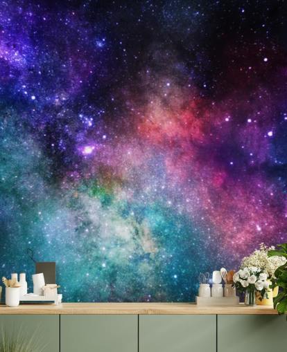 mural de papel pintado de nebulosa personalizado rosa, morado y azul llamado Colourful Nebula para dormitorios mural de papel pintado de nebulosa personalizado rosa, morado y azul llamado Colourful Nebula para dormitorios
